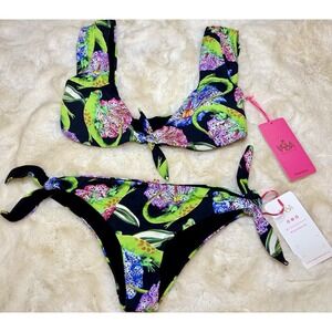 Mola Mola Women's 2-Piece Bikini Set Size S Lined Animal Print Tie-Side
